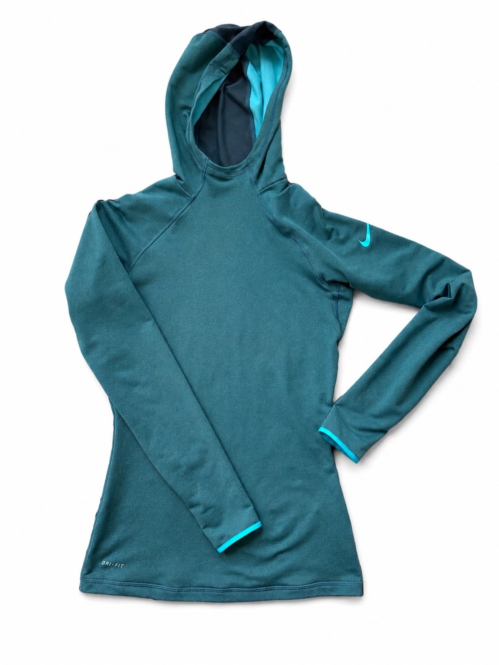Nike Pro Dri-FIT Hooded Performance Top Small Teal Long Sleeve Athletic